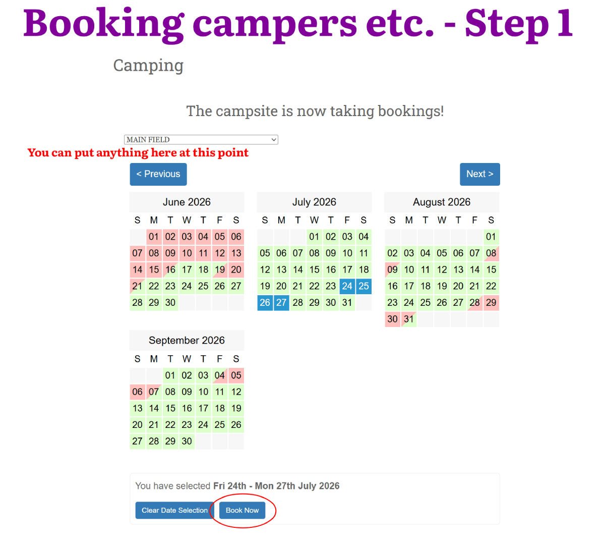 Animated instructions for booking your vehicle pitch with The Barge
